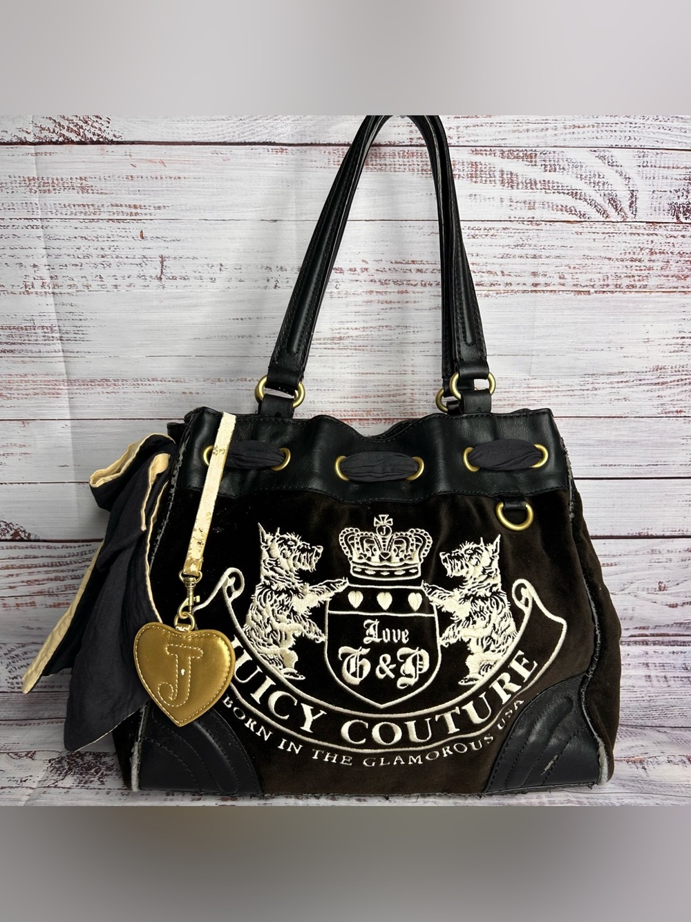 Juicy Couture Vintage Y2K Daydreamer Black Bag Purse Velour/Leather Scottie Dog